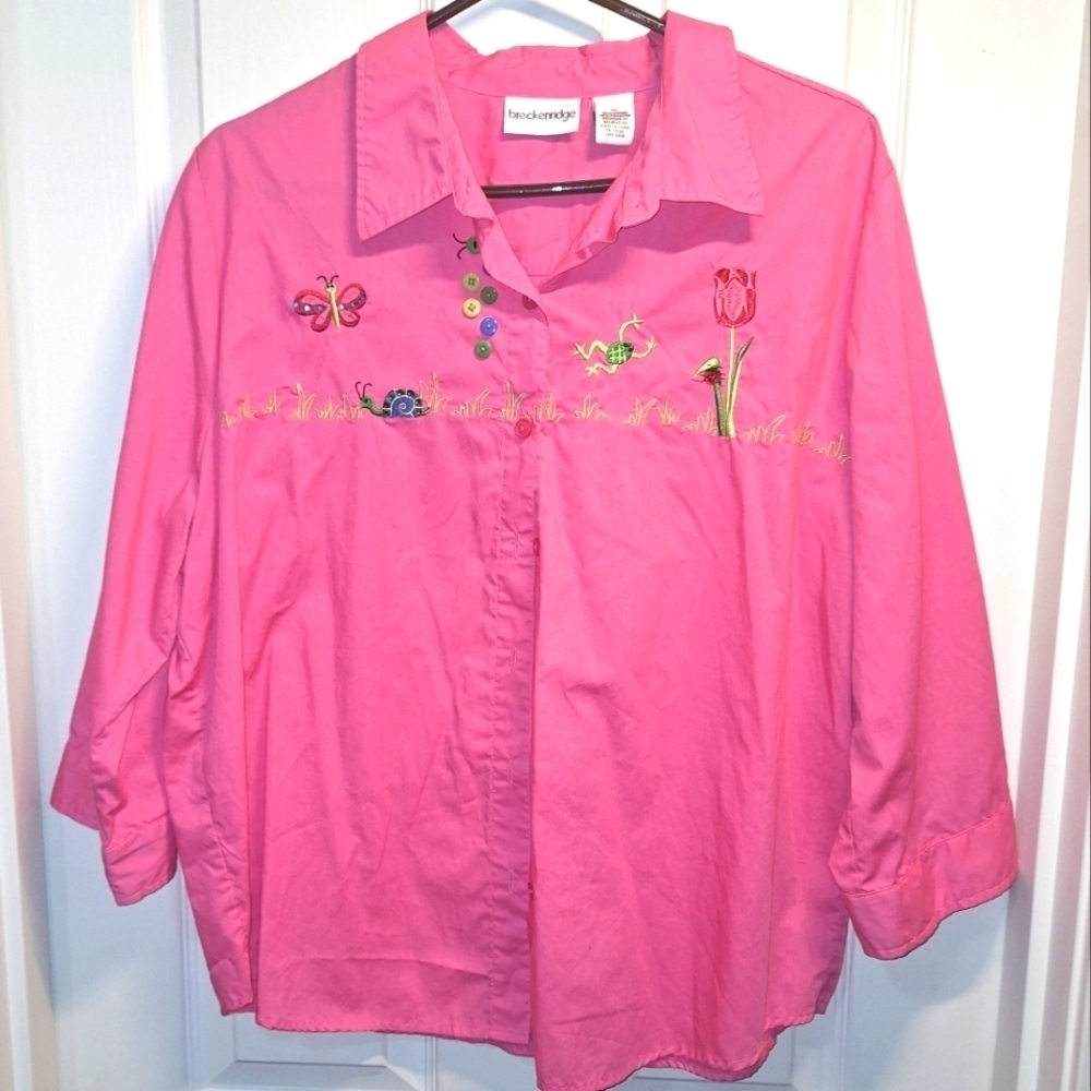 Breckenridge Pink Embroidered Button Up Shirt Extra Large